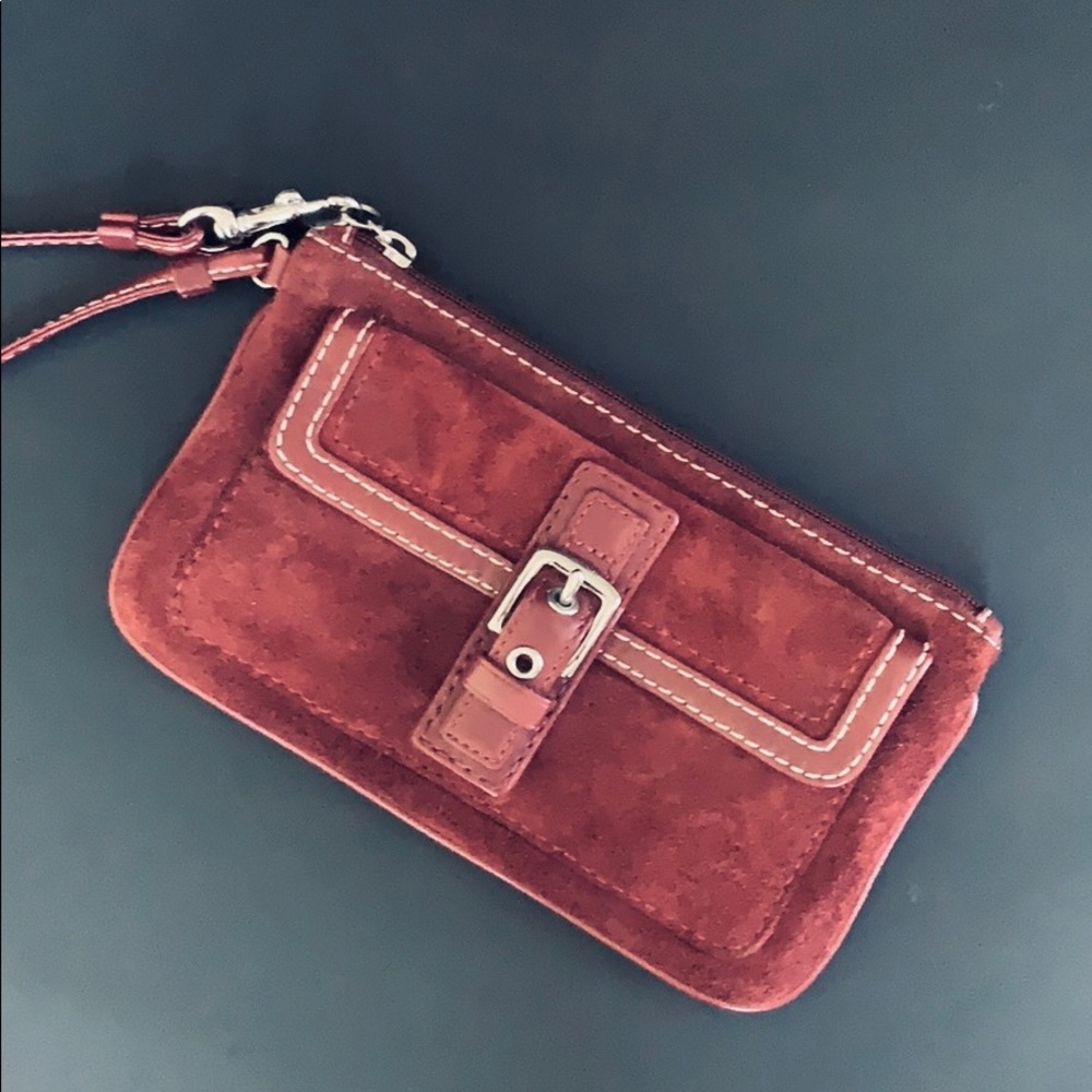 Burgundy Red Suede Coach Wristlet